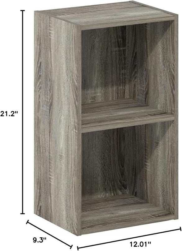 Furinno Luder Bookcase / Book / Storage, 2-Tier Cube, French Oak - LeafyLoom