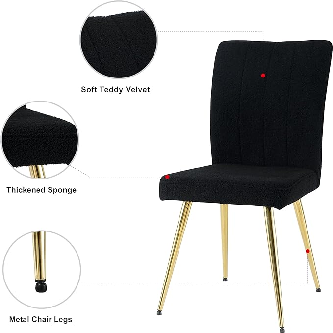 Modern Dining Chairs Set of 4, Side Dining Room Chairs with Gold Plated Metal Legs, Kitchen Chairs with Fabric Accent, Upholstered Chairs for Dining Room, Kitchen, Living Room, Black - LeafyLoom