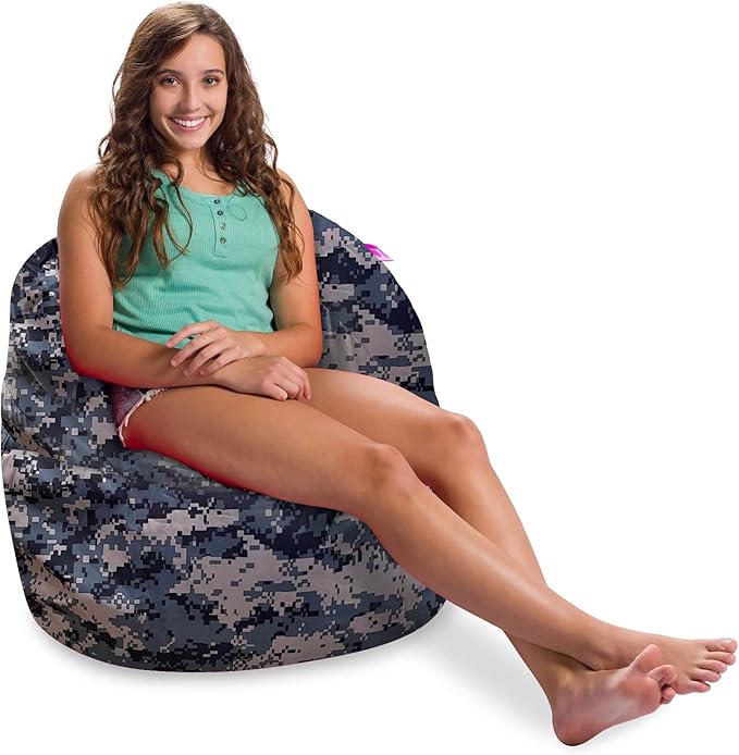 Posh Creations Structured Comfy Bean Bag Chair for Gaming, Reading and Watching TV, Sonoma Lounge, Nylon - Camo Digital - LeafyLoom