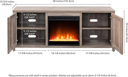 Henn&Hart Rectangular TV Stand with Crystal Fireplace for TV's up to 65" in Gray Oak, TV Stands for the Living Room - LeafyLoom