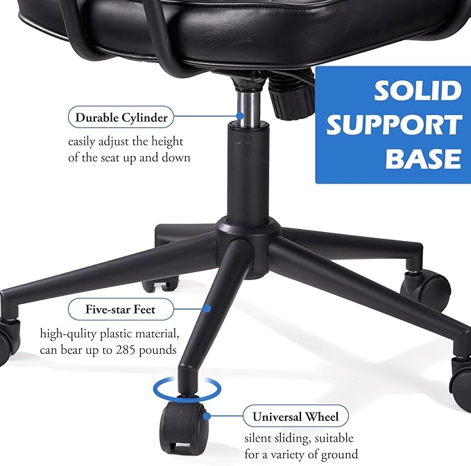 Artswish Mid Century Office Chair, Black Leather Desk Chair with Wheels and Arms, Adjustable Seat Height and Backrest, Suitable for Home or Office Use - LeafyLoom