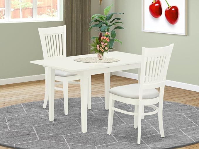 East West Furniture NFVA3-LWH-C 3 Piece Kitchen Set Contains a Rectangle Dining Room Table with Butterfly Leaf and 2 Linen Fabric Upholstered Chairs, 32x54 Inch - LeafyLoom