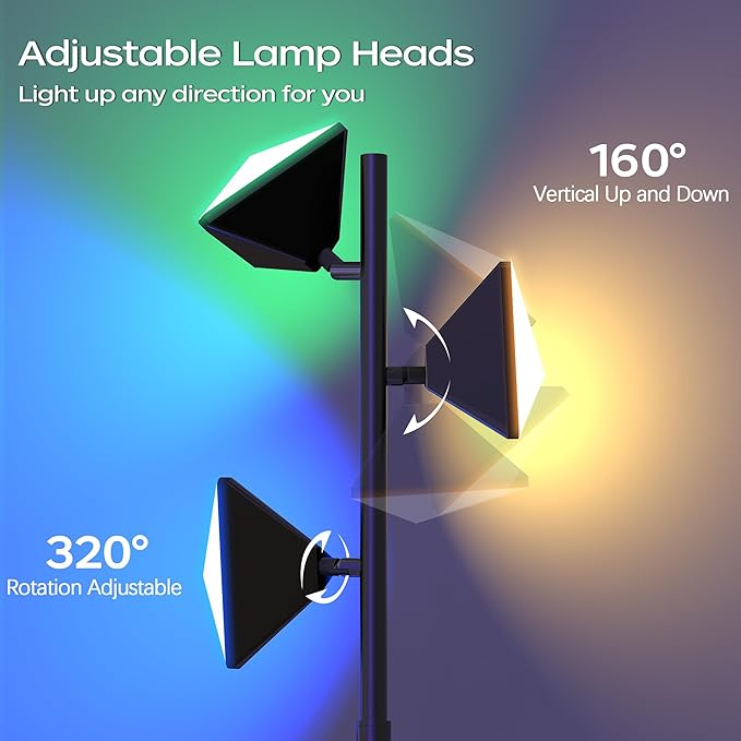RGBCW Floor Lamp, 36W Color Changing LED Tree Floor Lamp, Stepless Dimmable Tall Standing Lamp with Remote & Touch Control, 2700K-6500K Modern Floor Lamps for Living Room, Bedroom, Gaming Room,Office - LeafyLoom
