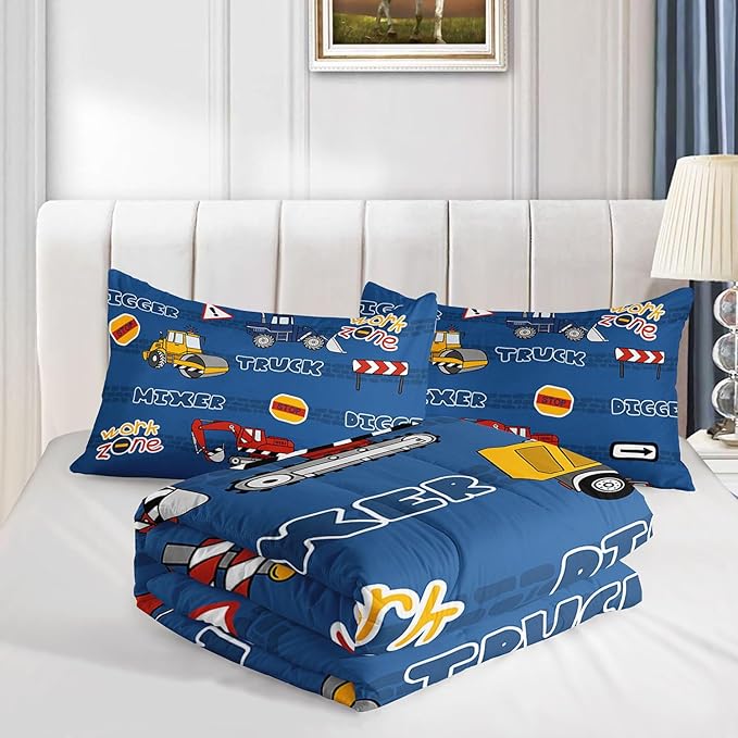 Datura home Kids Comforter Set Butterfly Printed Pattern Bedding Set with 1 Comforter and 2 Pillowcases for Girls Boys Bedroom All Season(Truck Twin) - LeafyLoom