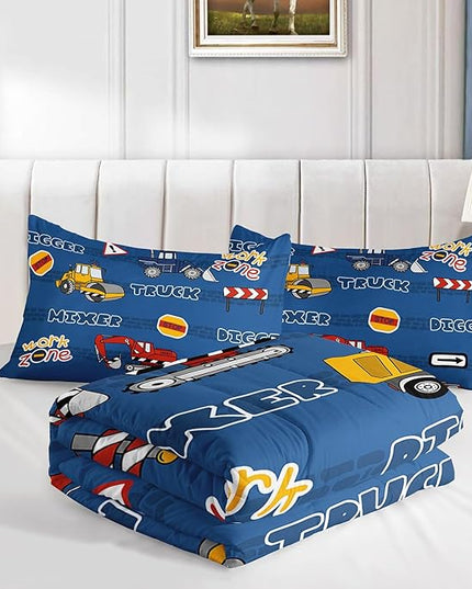 Datura home Kids Comforter Set Butterfly Printed Pattern Bedding Set with 1 Comforter and 2 Pillowcases for Girls Boys Bedroom All Season(Truck Full) - LeafyLoom