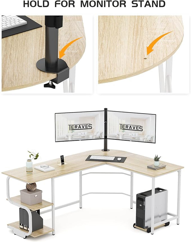 Teraves Reversible L Shaped Desk with Shelves 69“ Corner Computer Desk Gaming Desk Workstation for Home Office - LeafyLoom