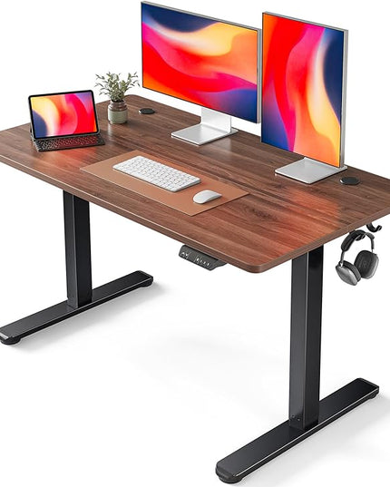 FEZIBO Electric Standing Desk, 48 x 24 Inches Height Adjustable Stand up Desk, Sit Stand Home Office Desk, Computer Desk, Black Walnut - LeafyLoom