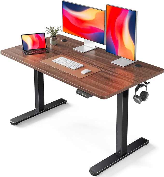 FEZIBO Electric Standing Desk, 48 x 24 Inches Height Adjustable Stand up Desk, Sit Stand Home Office Desk, Computer Desk, Black Walnut - LeafyLoom