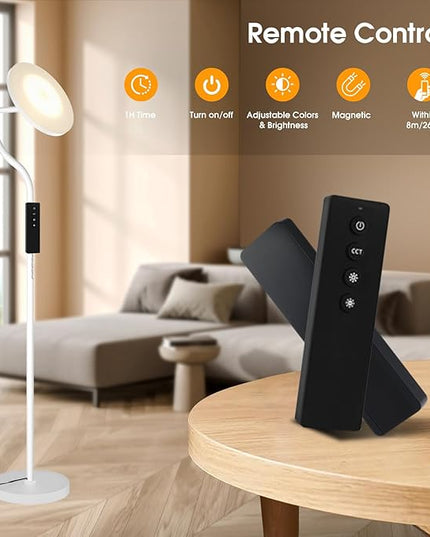 PESRAE 36W/3600LM LED Torchiere Bright Standing Lamp for Living Room, Rotatable Tall Lamp with Remote Control, Stepless Color Temperatures and Dimming Floor Lamps for Bedroom Office (Gravel White) - LeafyLoom