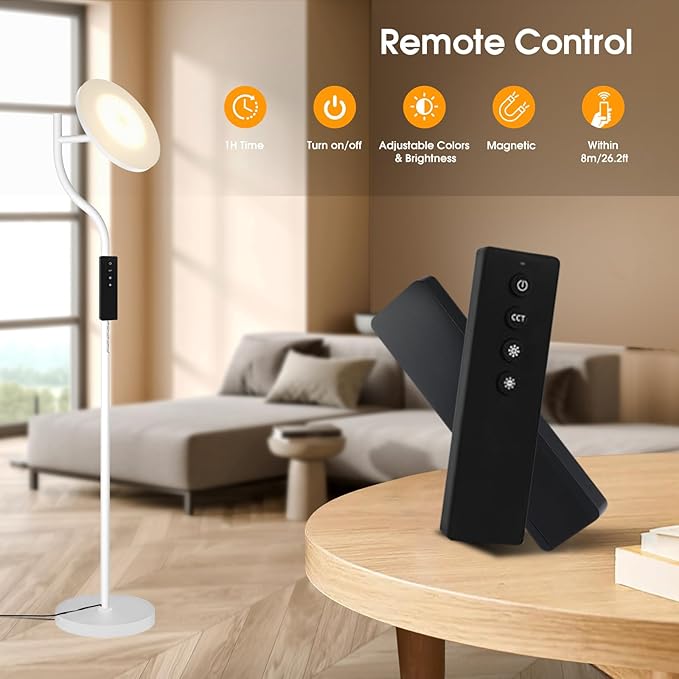 PESRAE 36W/3600LM LED Torchiere Bright Standing Lamp for Living Room, Rotatable Tall Lamp with Remote Control, Stepless Color Temperatures and Dimming Floor Lamps for Bedroom Office (Gravel White) - LeafyLoom