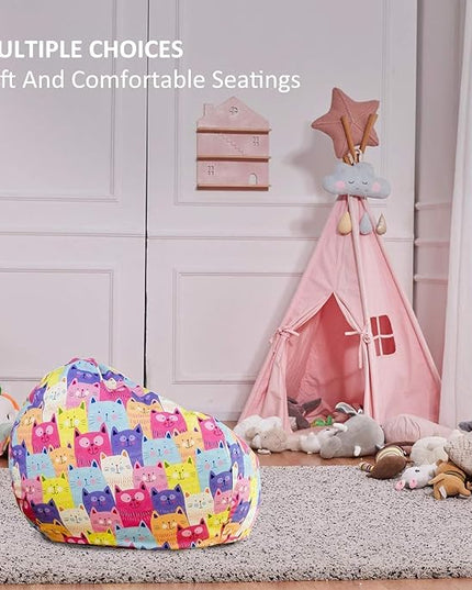 Nobildonna Stuffed Animal Storage Bean Bag Chair Cover Only for Kids Girls Toddler, Large Beanbag Chair without Filling for Organizing Children Soft Plush Toys - LeafyLoom