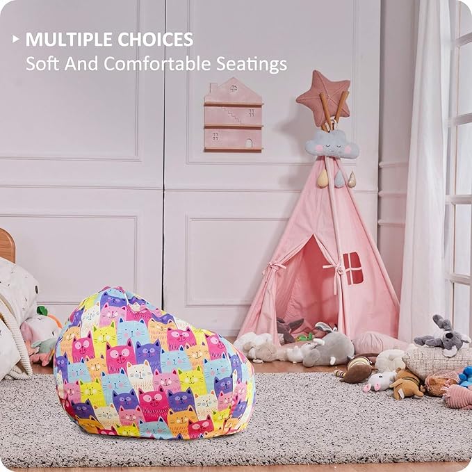 Nobildonna Stuffed Animal Storage Bean Bag Chair Cover Only for Kids Girls Toddler, Large Beanbag Chair without Filling for Organizing Children Soft Plush Toys - LeafyLoom