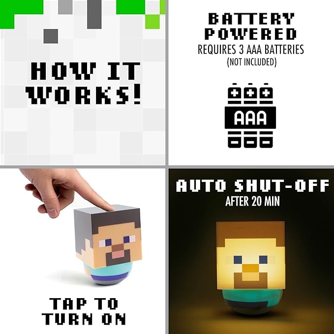 Paladone Steve Swaying Night Light for Kids | Officially Licensed Minecraft Bedroom Decor, Multicolour, one Size - LeafyLoom