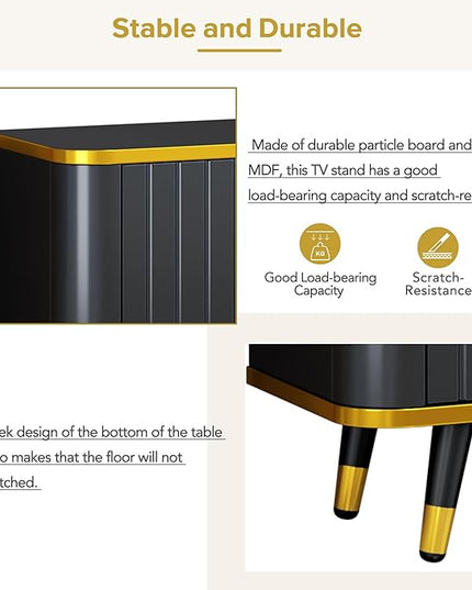 TV Stand with Open Storage Shelf and 2 Cabinets, 79" Luxury Minimalism Television Stands with Drawers and Unique Legs, TV Console Cabinet for for Living Room, Easy Assembly, Gold+Black - LeafyLoom
