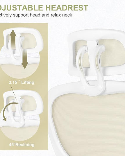 Misolant Ergonomic Office Chair, Desk Chair with Lumbar Support, Mesh Office Chair, Ergonomic Chair with Adjustable Headrest and Armrest, Comfortable Office Chair for Home Beige - LeafyLoom