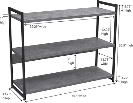 Household Essentials 3 Tier Storage Shelf with Minimalist Metal Frame | 40.5" W x 32.5" H x 13.75" D | Slate Faux Concrete, Grey - LeafyLoom