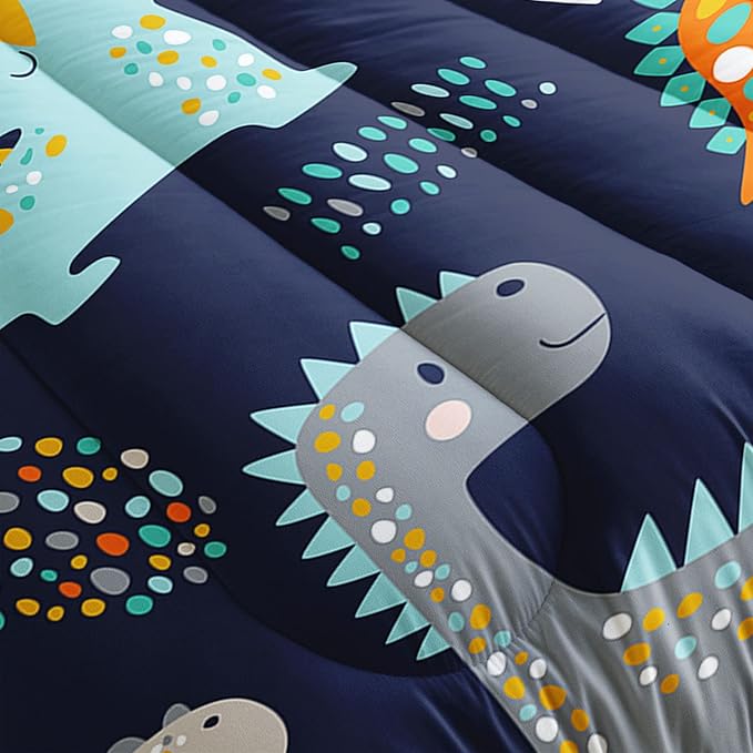 Datura home Bedding Comforter Set Kawaii Cartoon Dinosaur Printed Pattern with 1 and 2 Pillowcases for Boys Bedroom All Season(Cute Dinosaur Full) Full 80x90inches - LeafyLoom