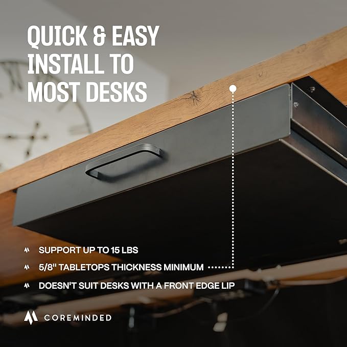 Under Desk Drawer For Desk, Standing Desk Drawer Attachment Under Desk Drawer Slide Out, Carbon Steel Office Drawers Under Desk Pull Out Undermount Drawer, Sliding Underdesk Drawer - 21.5*14*2.8 in - LeafyLoom