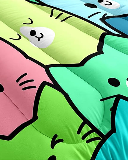 Cat Twin Comforter Set for Bedroom - 2Pcs Lovely Kitten Print Twin Bedding Set Cute Cat Patterns for Girls Boys Kids Warm Soft Breathable Cat Comforter with 1 Pillowcase for All Season, Twin Size - LeafyLoom