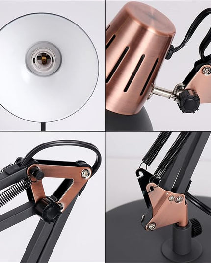 FIRVRE Metal Desk Lamp Adjustable Goose Neck Architect Table Lamp Sandy Black Tall Reading Light Swing Arm Desk Lamp with Clamp Eye-Caring for Bedroom Bedside Study Home Office Library Workplace - LeafyLoom