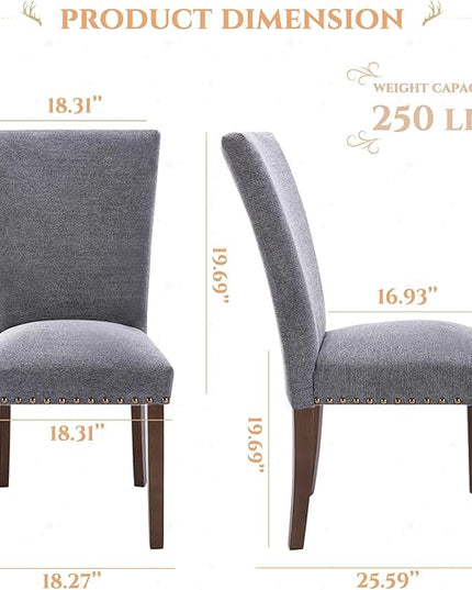Parsons Dining Chairs Set of 4, Upholstered Nailhead Dining Room Kitchen Side Chair with Thick Cushions and Wood Legs, Dark Grey - LeafyLoom