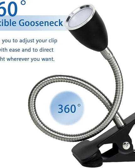 Desk lamp Eye-Caring Table Lamps, 360°Rotation Gooseneck Clip on Lamp Reading Light, Portable Reading Book Light, Clamp Light, Study Desk Lamps for Bedroom and Office Home Lighting (Black-C01) - LeafyLoom