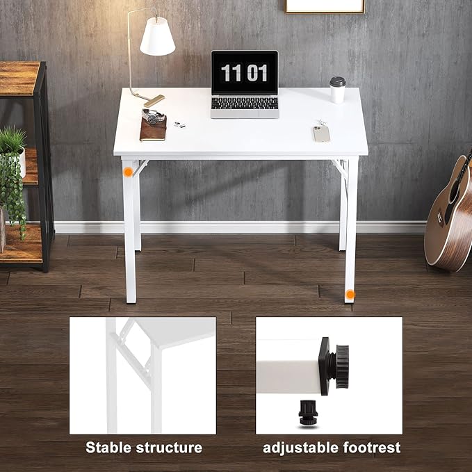 Need Small Computer Desk 31.5 inches Folding Table No Assembly Sturdy Small Writing Desk Folding Desk for Small Spaces, White - LeafyLoom