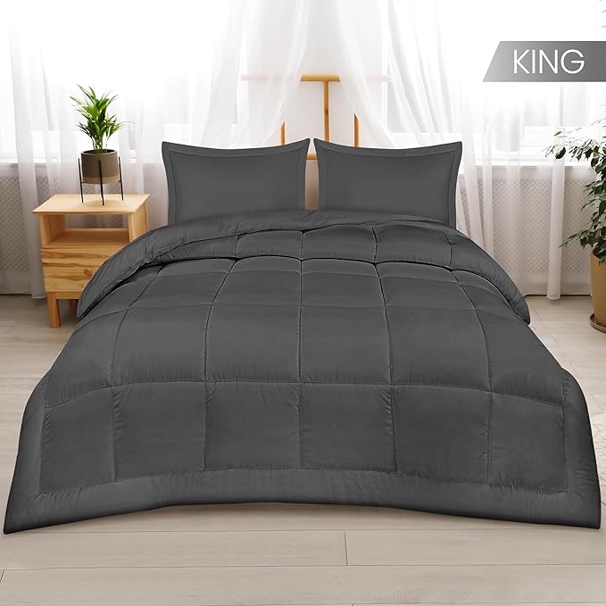 Utopia Bedding King Size Comforter Set with 2 Pillow Shams, Bedding Comforter Sets, Down Alternative Grey Comforter, Soft and Comfortable, Machine Washable - LeafyLoom