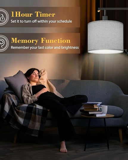 PESRAE Floor Lamp for Living Room, LED Floor Lamp with Remote Control, 4 Color Temperature LED Bulb Included, Modern Standing lamp with Linen Lampshade for Bedroom,Grey… - LeafyLoom