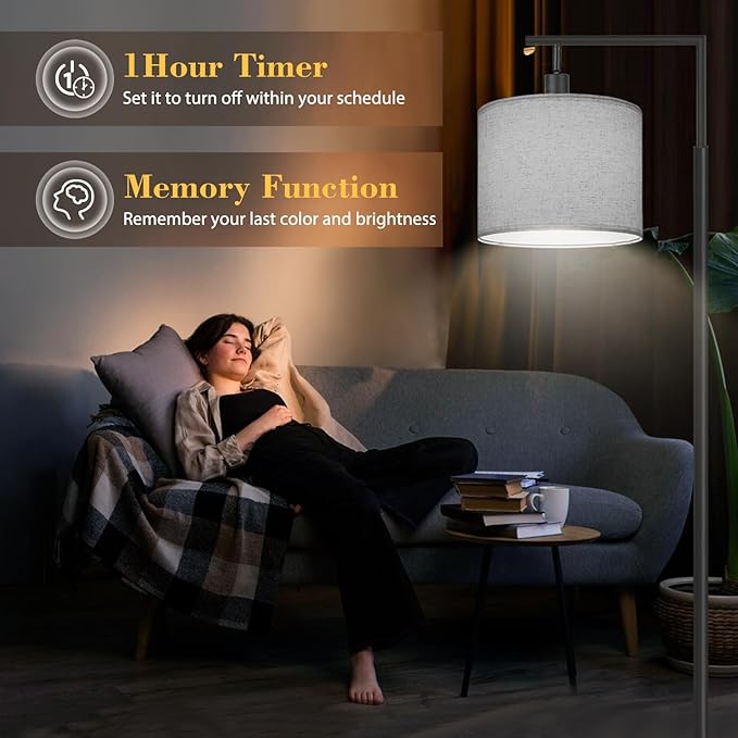 PESRAE Floor Lamp for Living Room, LED Floor Lamp with Remote Control, 4 Color Temperature LED Bulb Included, Modern Standing lamp with Linen Lampshade for Bedroom,Grey… - LeafyLoom