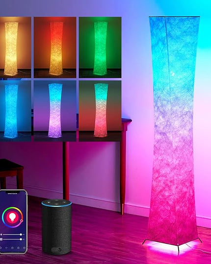 chiphy Floor Lamp, RGB Color Changing Floor Lamps, App Control Work with Alexa, 61" Tall White Column Floor Lamp Dimmable for Living Room, Bedroom, Game Room - LeafyLoom