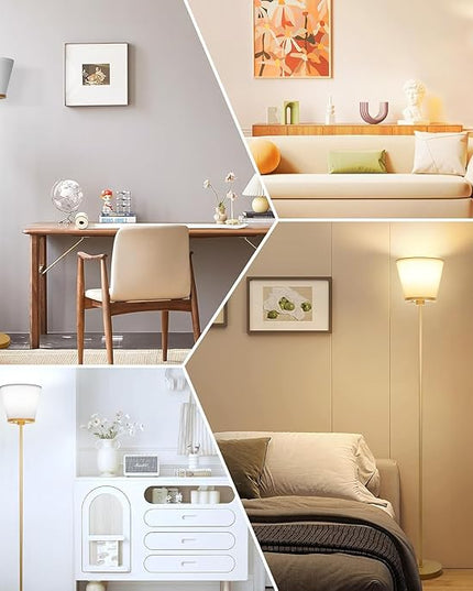 Gold Floor Lamp for Living Room, Standing Lamp for Bedroom Office, 3 Color Temperatures Tall Floor Lamp Reading Floor Lamp with White Fabric Shape. 15W Bulb Included. - LeafyLoom