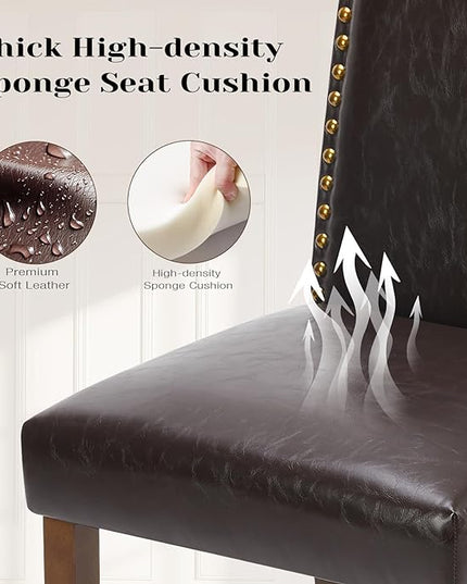 DUMOS Dining Chairs Set of 6, PU Leather Dining Room Chairs, Upholstered Parsons Chairs with Nailhead Trim & Wood Legs, Kitchen Side Chair for Dining Living Room,Bedroom - Brown - LeafyLoom