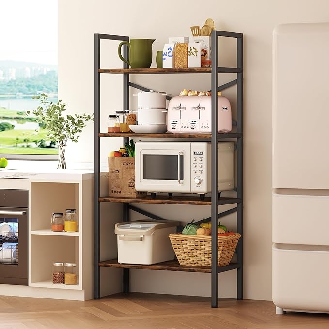 4 Tier Bookshelf 23.6" Width, Kids Bookshelf with Storage, Small Bookcase with Open Shelves, Storage Organization for Bedroom, Living Room and Home Office,Rustic Brown - LeafyLoom