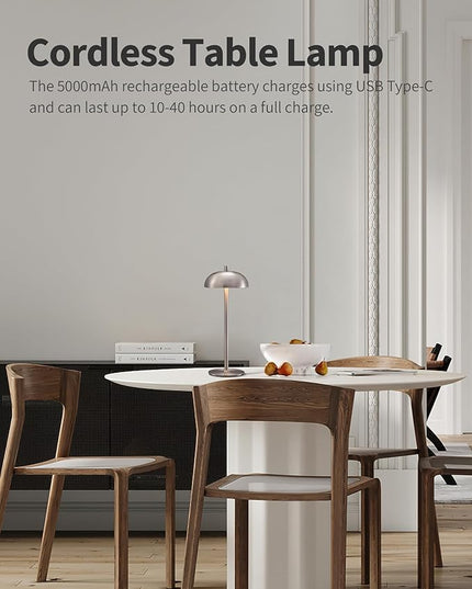 Cordless LED Table Lamp Set of 2, Modern Portable Desk Lamp, 3 Color Stepless Dimming Built-in Rechargeable Battery Lights, for Bedroom, Outdoor, Restaurant, Bedside Night Lamp(Brushed Nickel) - LeafyLoom