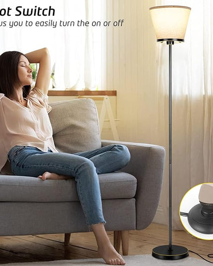 Led Floor Lamp for Bedroom, Black Floor Lamp Standing Lamp for Living Room Reading Office, 3 Color Temperatures 68 inch Tall Floor Lamp. 15W Bulb Included. - LeafyLoom