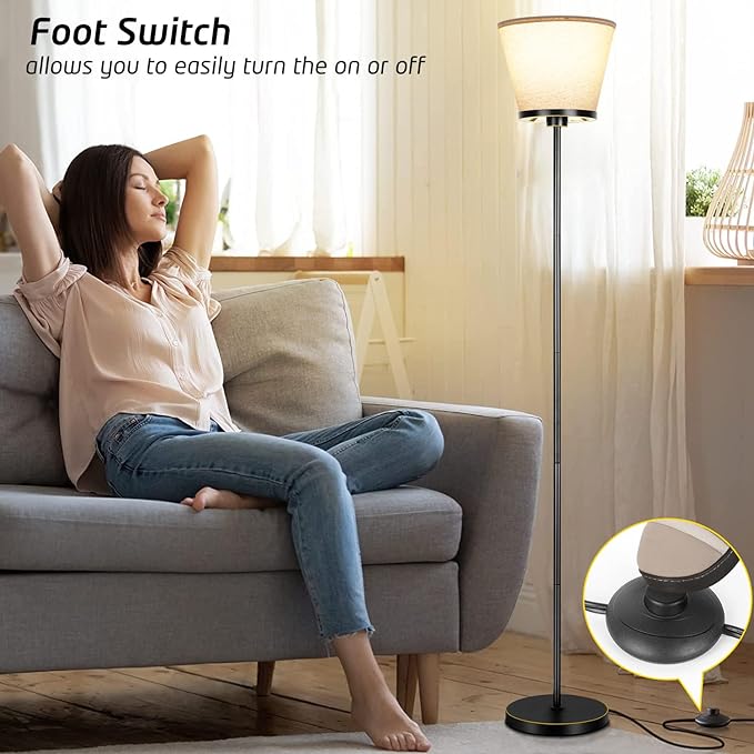 Led Floor Lamp for Bedroom, Black Floor Lamp Standing Lamp for Living Room Reading Office, 3 Color Temperatures 68 inch Tall Floor Lamp. 15W Bulb Included. - LeafyLoom