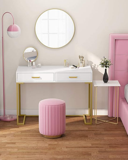 Tribesigns 40 Inch Computer Desk, White and Gold Desk with 2 Drawers, Modern Simple Home Office Desk, Gold Writing Desk Study Table for Bedroom, Modern Makeup Vanity Desk for Small Spaces - LeafyLoom