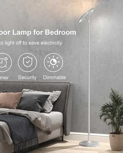 Keepsmile Silver Double Side Lighting LED Floor Lamp with Remote Smart App 36W 2600LM Bright Tall Standing RGB Floor Lamp Angle Multicolor Dimmable Modern Floor Lamps for Living Room Bedroom - LeafyLoom