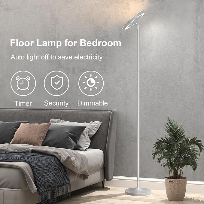 Keepsmile Silver Double Side Lighting LED Floor Lamp with Remote Smart App 36W 2600LM Bright Tall Standing RGB Floor Lamp Angle Multicolor Dimmable Modern Floor Lamps for Living Room Bedroom - LeafyLoom