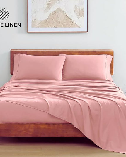 LANE LINEN 100% Organic Cotton California King Sheets Set, 4-Piece Pure Organic Cotton Long Staple Percale Weave Soft Best Bedding Sheets for Bed, Breathable, Fits Mattress Upto 15" Deep - Rose Dawn - LeafyLoom