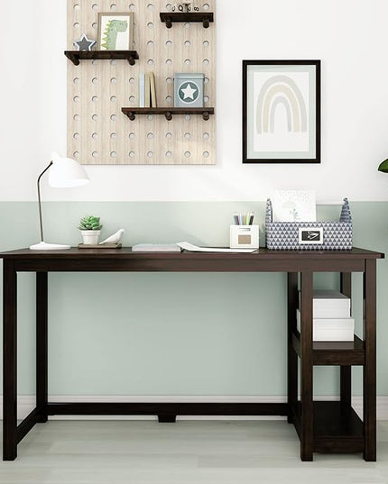 Max & Lily Solid Wood Desk With Shelves, 55 Inches, Espresso - LeafyLoom