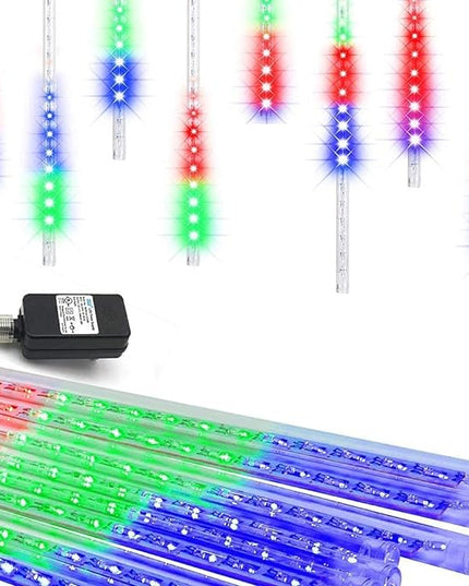 Meteor Shower Lights UL Certified 192 LED Falling Rain Lights with 30cm 8 Tubes rain Drop Christmas Icicle Cascading Lights for Xmas Halloween Decorations Party Holiday Garden Tree,Multicolor Weepong