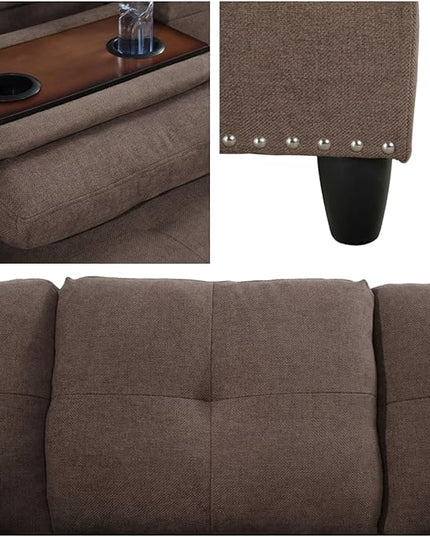 L Shaped Sofa with Ottoman Modern Sectional Living Room, Bedroom, Office, L Couch Brown-Linen - LeafyLoom