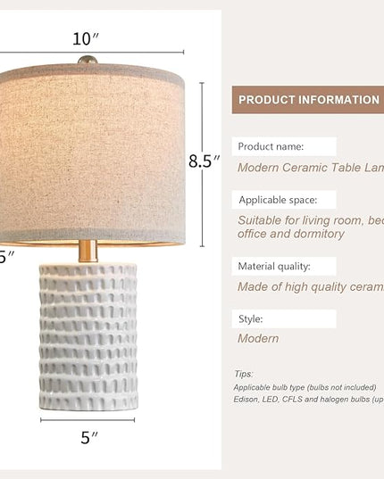 PORTRES 18.25" Modern Accent Ceramic Table Lamp Set of 2 for Bedroom White Desk Decor Bedside Lamps for Living Room Study Room Office Dorm Farmhouse Nightstand Lamp End Table Lamps - LeafyLoom
