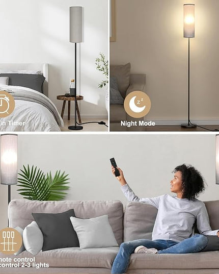 Floor Lamp for Living Room Bedroom, Modern Floor Lamp with Remote,Stepless Dimmable 12W Bulb Included,Standing Lamps LED Tall Lamp for Bedroom Office(Grey) - LeafyLoom