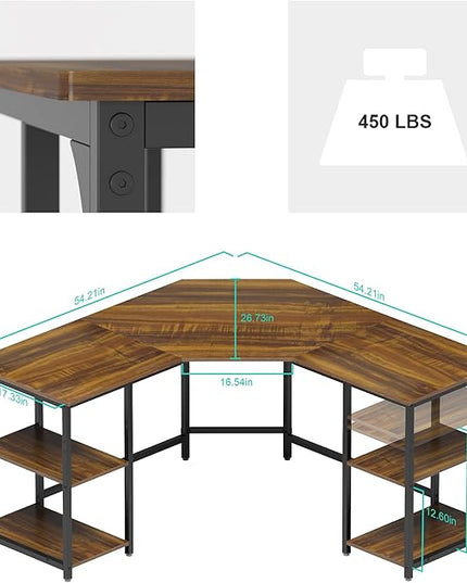 Elephance L-Shaped Desk with Shelves, Computer Corner Desk, Home Office Writing Workstation, Gaming Desk PC Laptop Table with Storage - LeafyLoom