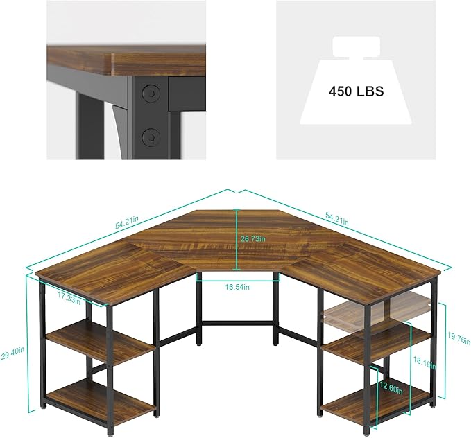 Elephance L-Shaped Desk with Shelves, Computer Corner Desk, Home Office Writing Workstation, Gaming Desk PC Laptop Table with Storage - LeafyLoom