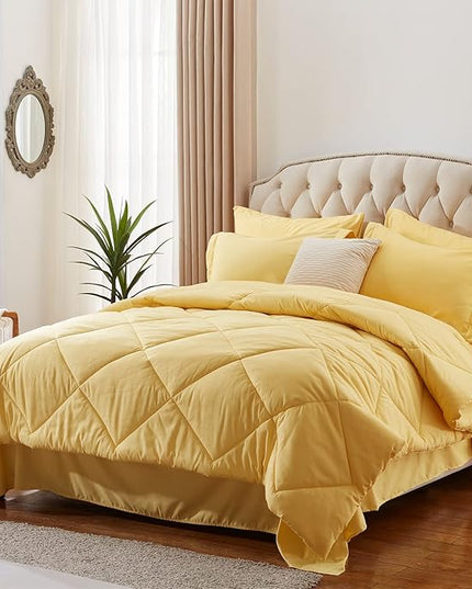 NexHome Yellow King Bed in a Bag 7-Pieces Comforter Sets with Comforter and Sheets Soft All Season Bedding Sets with Comforter, Pillow Shams, Flat Sheet, Fitted Sheet and Pillowcases - LeafyLoom