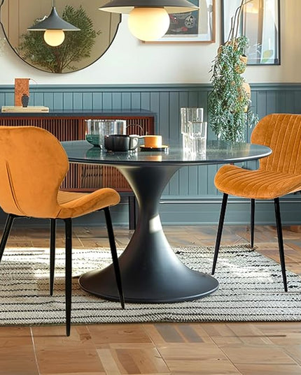 CangLong Mid Century Modern Upholstered Dining Chairs with Metal Legs, Accent Chairs for Kitchen, Living Room, Set of 2, Brown - LeafyLoom